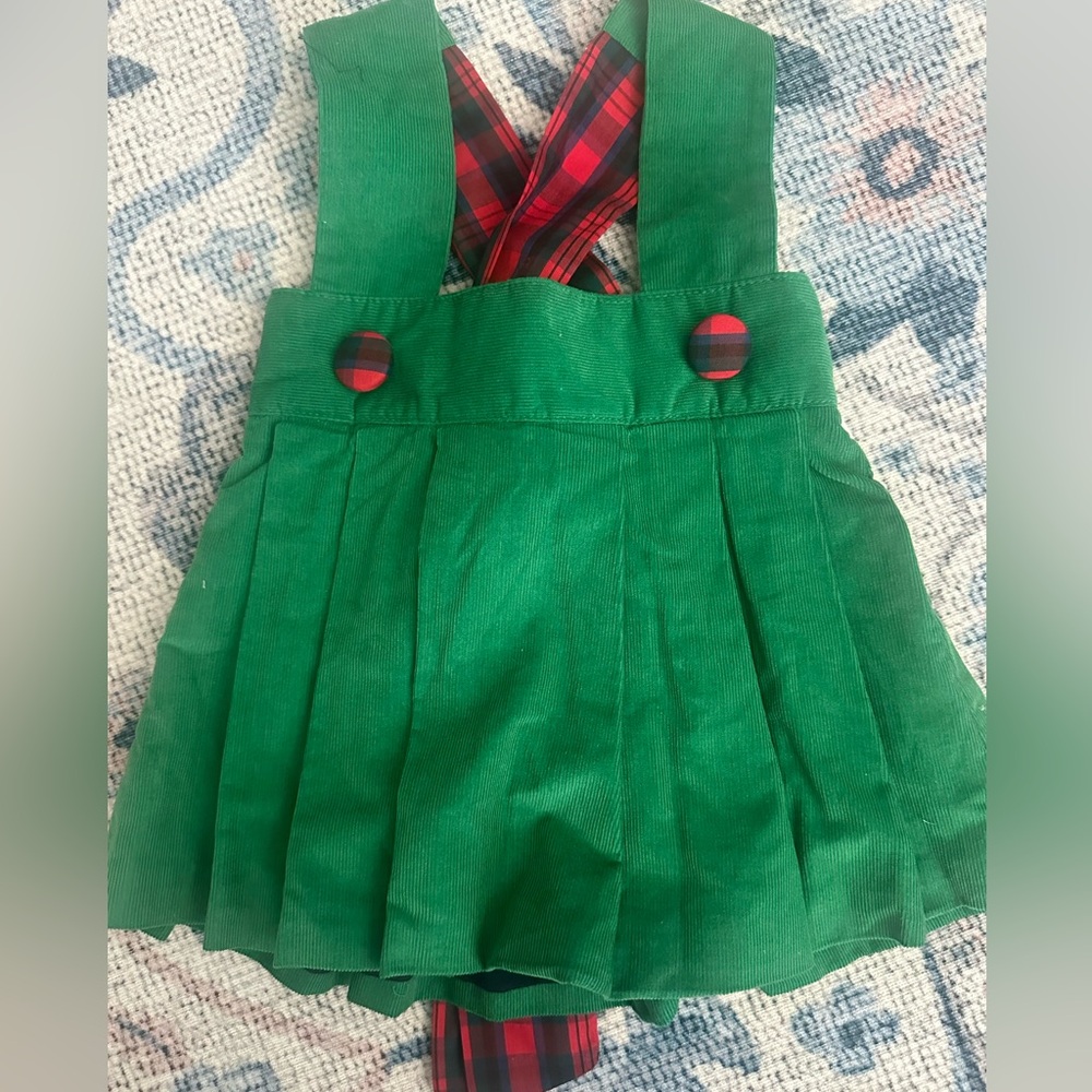 The Beaufort Bonnet Company green corduroy and plaid pinafore 12-18 month
